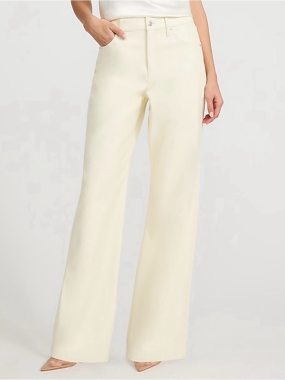 EXPRESS Women's Wide-Leg High-Rise Pants in Cream FAUX LEATHER